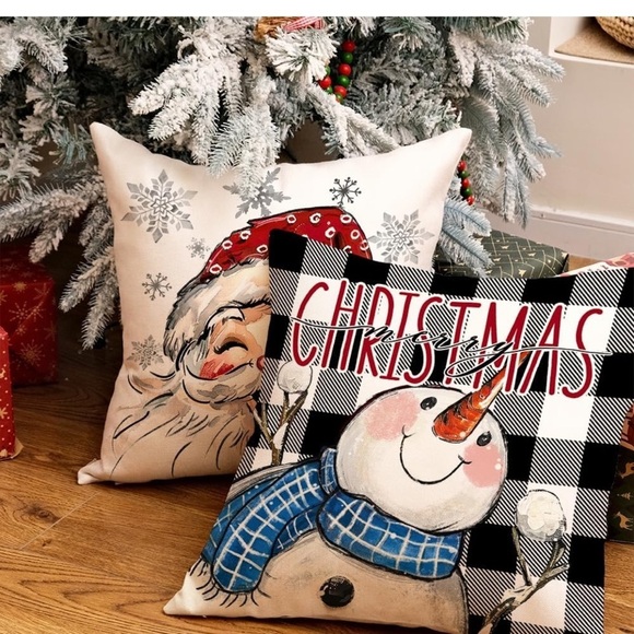 NWT Pillow Covers 20x20 Inch Set of 4, Santa Snowmen Xmas Trees Hello Winter - Picture 3 of 6